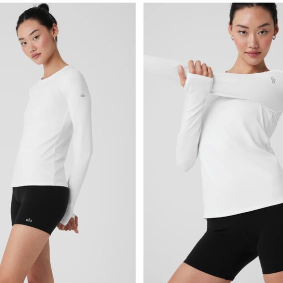 ALO YOGA ALOSOFT FINESSE LONG SLEEVE WHITE MEDIUM --BEAUTIFUL! - Picture 8 of 9